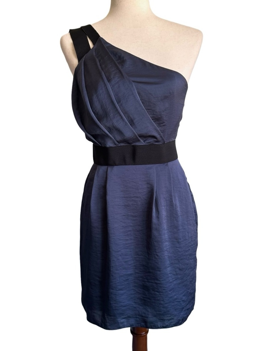 BCBGeneration One-Shoulder Blue Satin Mini Dress Size 0 Party Cocktail Wedding